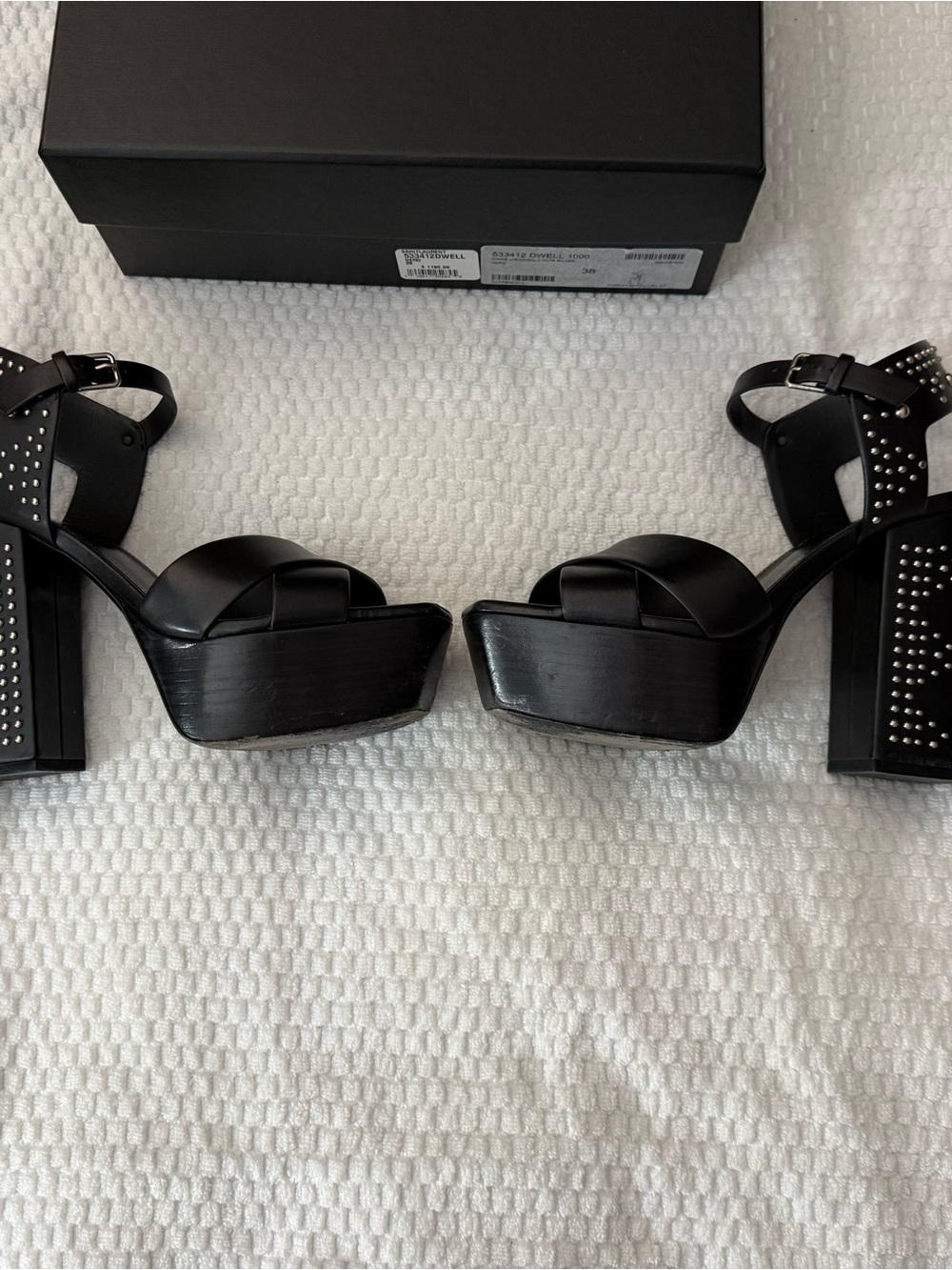 Saint Laurent Black Studded Platform Block Heels - Picture 5 of 10